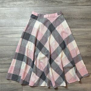 Vintage Ambiance Pink Grey Plaid Midi Circle Skirt Medium
